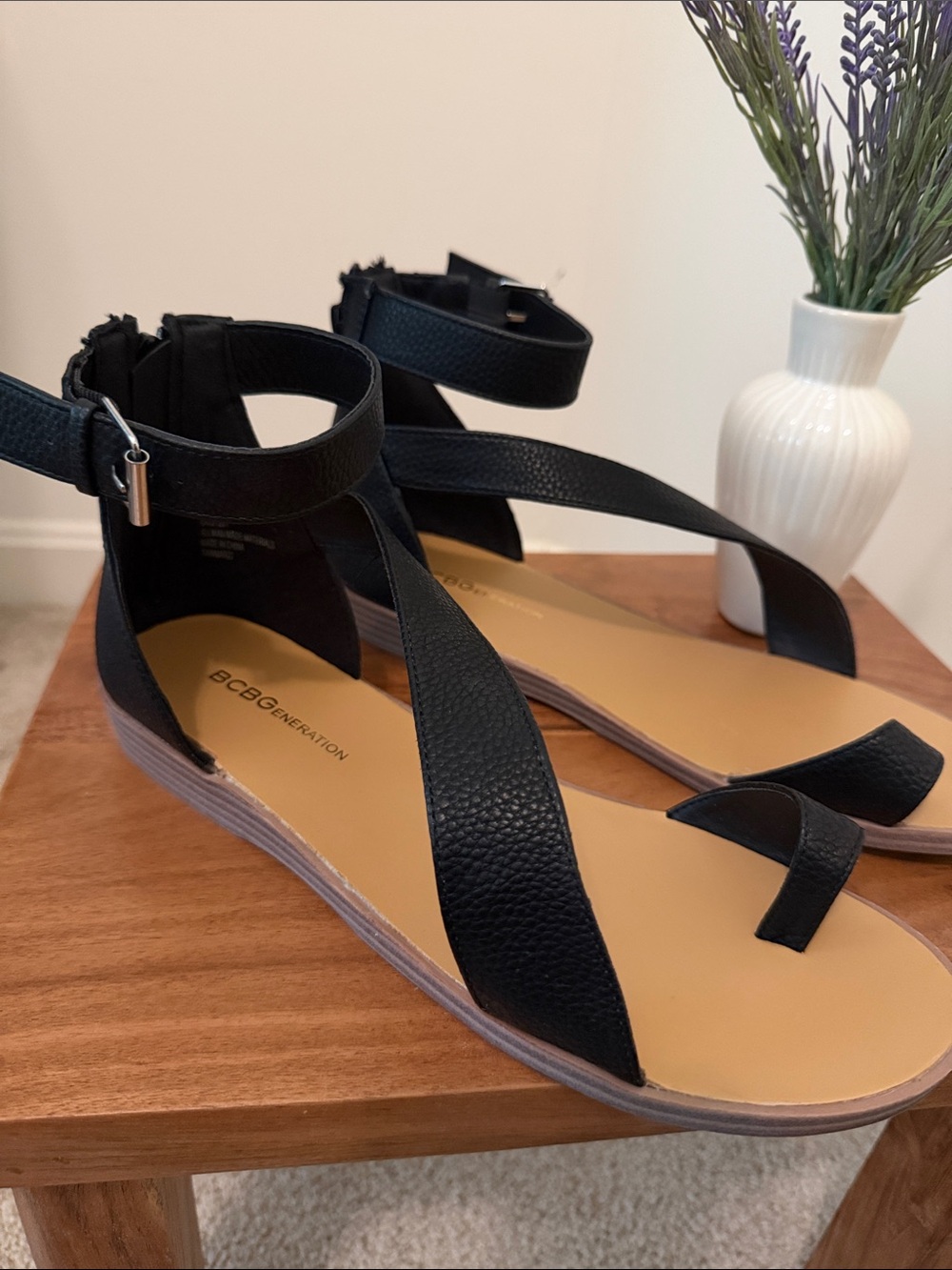 BCBGeneration Black Crisscross Ankle-Strap Sandals - Picture 2 of 7